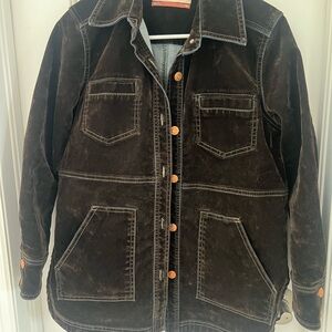 Pilcro Flocked Denim Shirt Jacket-Dark Green